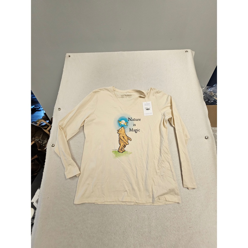 Life is Good‎ Winnie the Pooh Nature is Magic Long Sleeve V-Neck Tee Cream Large